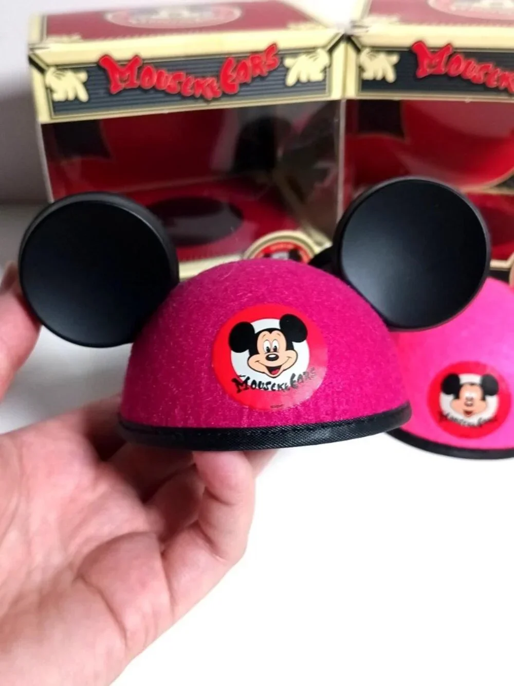 Vintage Mini Mickey Mouse Club Mouseketeer Ear Hat Boxed Lot of 2 Pink Magenta